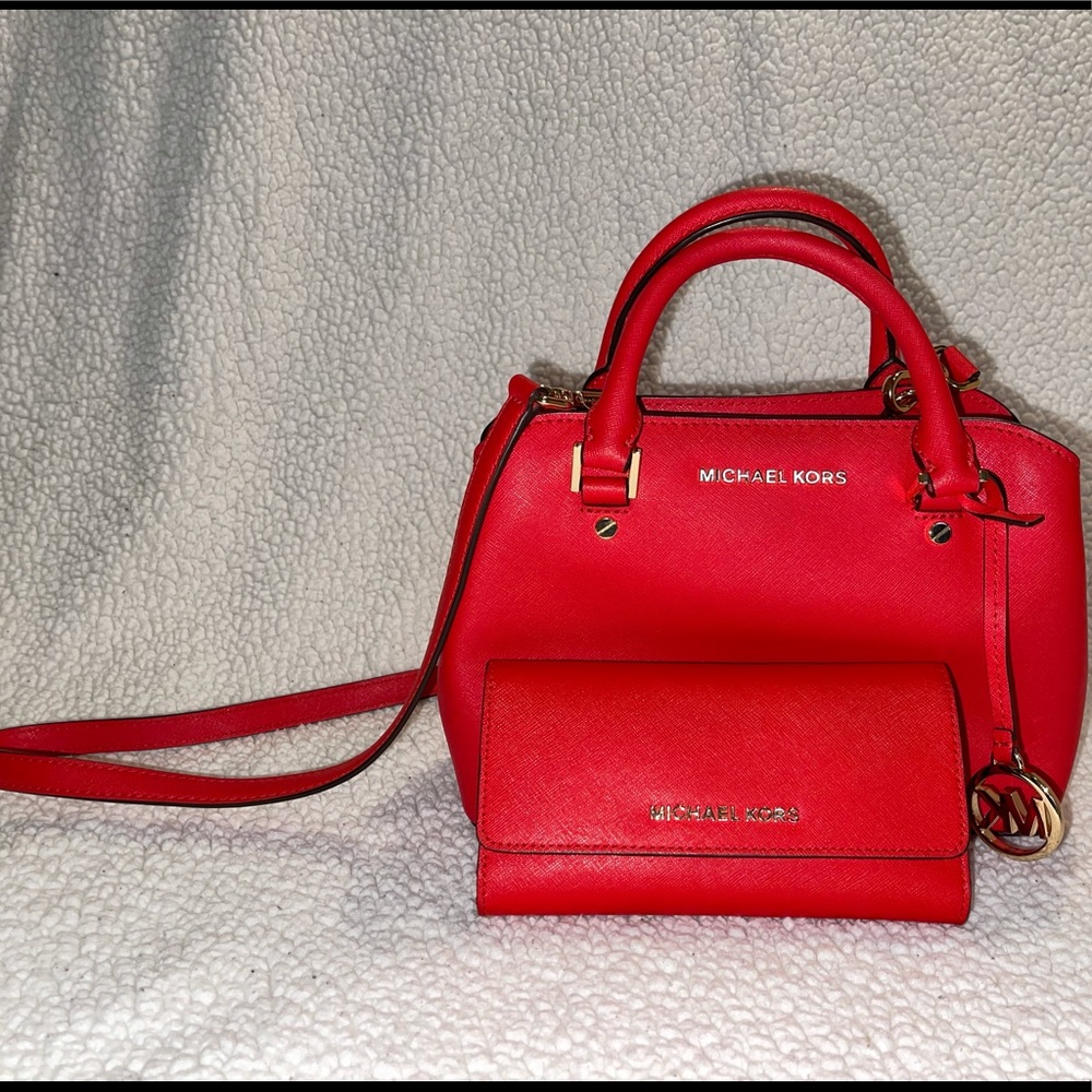 Cherry Red Michael Kors mini bag & matching wallet